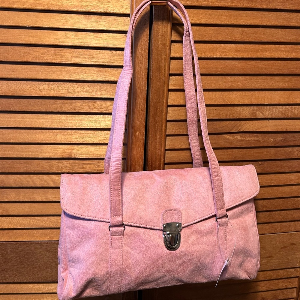 Pink Faux Suede Shoulder Bag